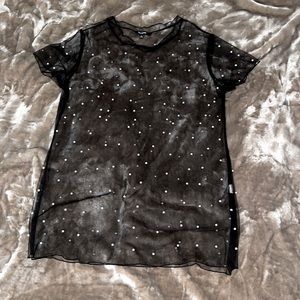 See-through mesh top with pearls
